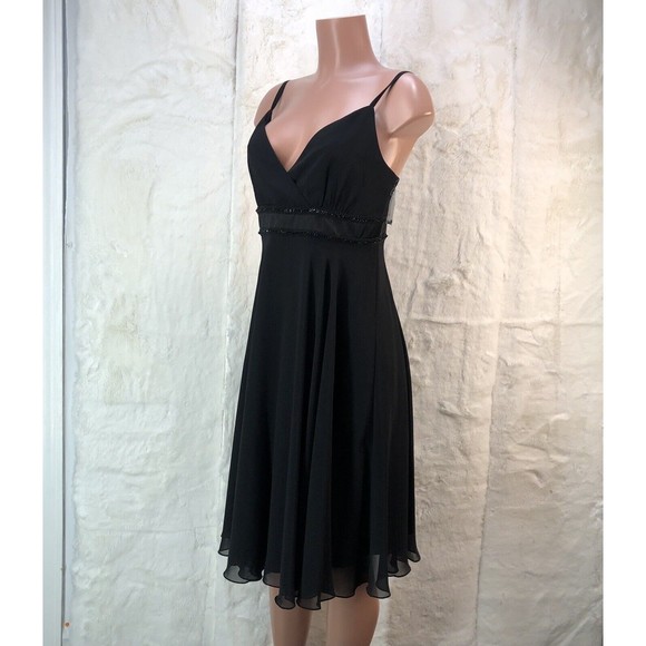 Summer dress Donna Morgan Womens Dress Size 8 Black Midi Slip V Neck Zip Back - Picture 13 of 13